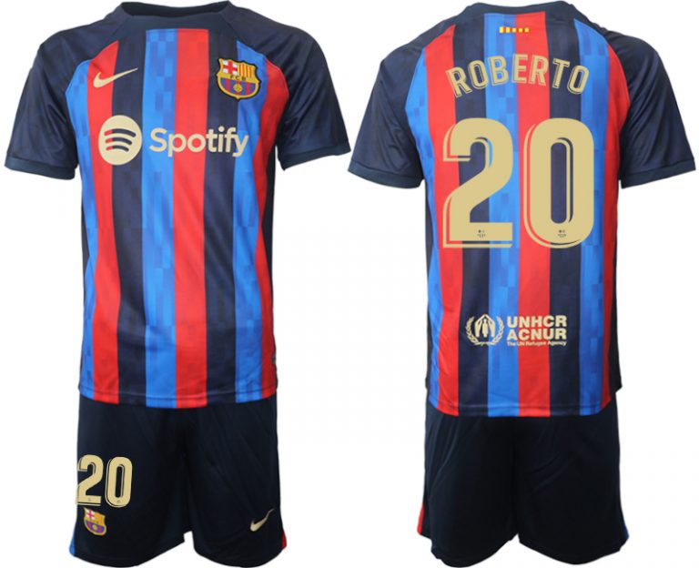 Herren FC Barcelona 22/23 Heimtrikot dunkelblau Kurzarm + Kurze Hosen ROBERTO 20