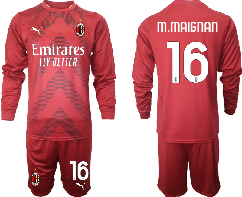 Herren Fußballtrikots AC Milan Goalkeeper 2022-23 rot Langarm + Kurze Hosen M.MAIGNAN 16