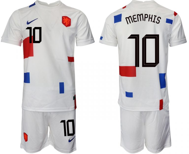 Herren Niederlande Auswärtstrikot Euro 2022 weiss Fußballtrikots Set MEMPHIS 10