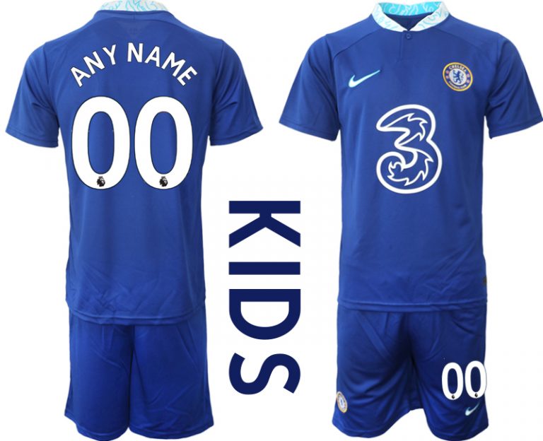 Kinder Fußballtrikot Chelsea FC 2022/23 Heimtrikot Blau Kurzarm + Kurze Hosen