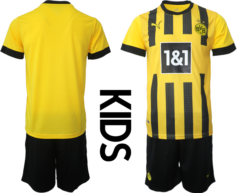 Kinder Heimtrikot Borussia Dortmund 2022-23 Gelbe Schwarz Kurzarm + Kurze Hosen