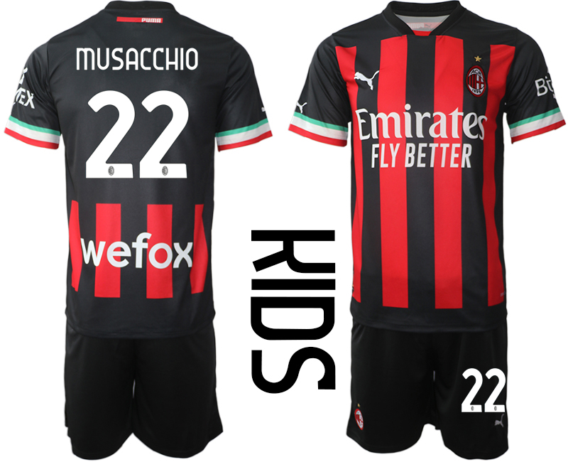 MUSACCHIO 22 AC Mailand 2022/23 Heimtrikot rot schwarz für Kinder