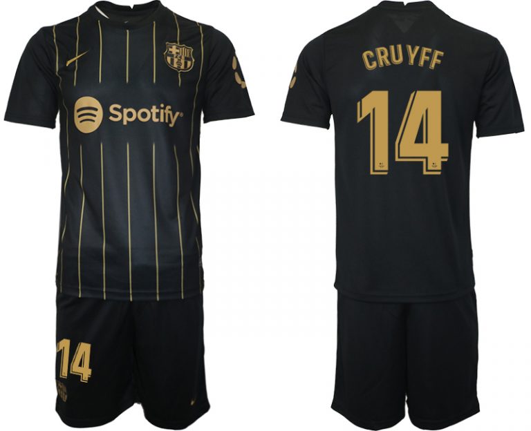 Neuen FC Barcelona Trikots 2022/23 Schwarz Gold Trikotsatz mit Aufdruck CRUYFF 14