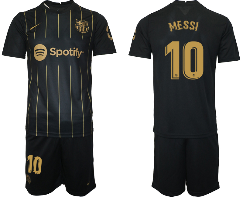 Neuen FC Barcelona Trikots 2022/23 Schwarz Gold Trikotsatz mit Aufdruck MESSI 10