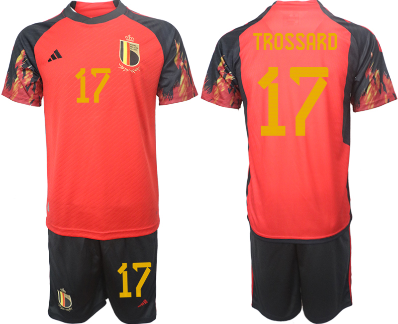 Herren Belgien WM 2022 Heimtrikot rot schwarz Trikotsatz mit Aufdruck TROSSARD 17