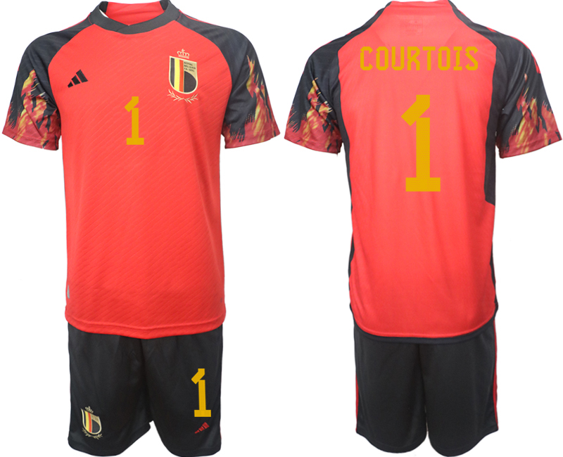 Herren Belgien WM 2022 Heimtrikot rot schwarz Trikotsatz Neuen Fußballtrikots COURTOIS 1