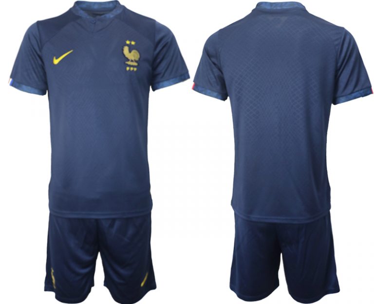 Herren Frankreich Heimtrikot WM 2022 Fußball in Blau Fußballtrikots Set