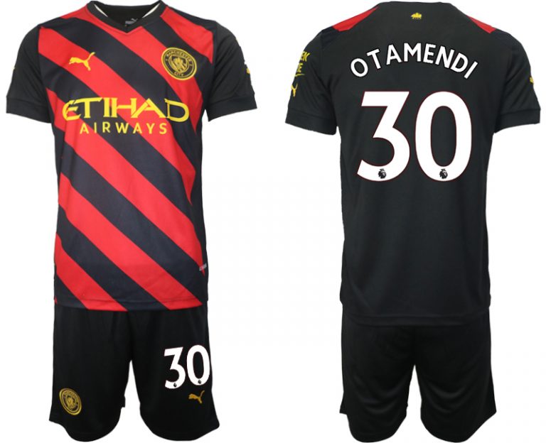 Herren Manchester City Trikot Away 2022/2023 schwarz rot mit Aufdruck OTAMENDI 30