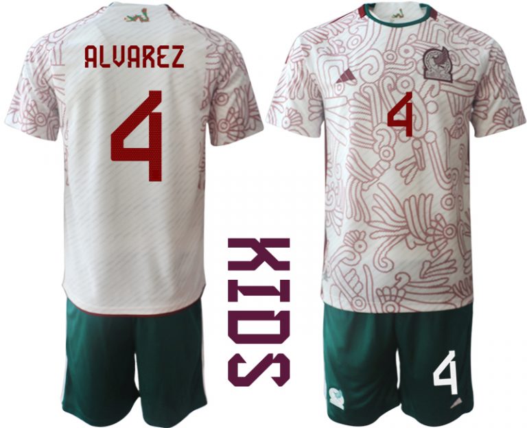 Kinder Mexiko 2022 WM Auswärtstrikot Fußball Trikot Outlet ALVAREZ 4