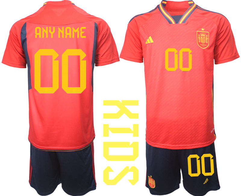 Kinder Spanien WM 2022 Heimtrikot Teampower Rot Kurzarm + Kurze Hosen