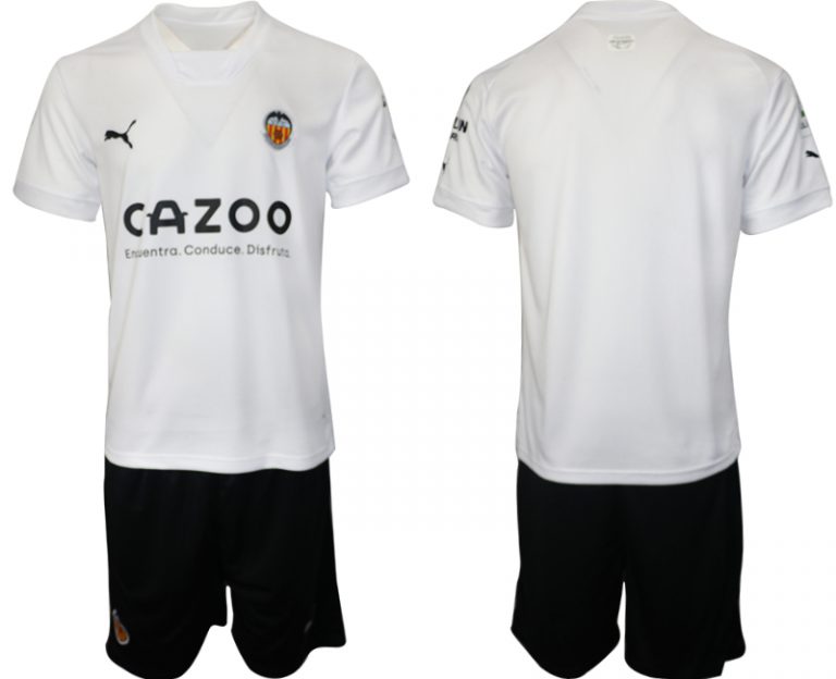 Valencia CF 2022-23 Herren Heimtrikot Weiß Kurzarm + schwarz Kurze Hosen