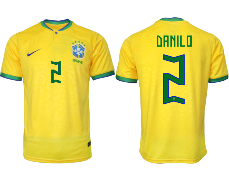 Brasilien FIFA WM Katar 2022 Heimtrikot gelb Kurzarm Neuen Fußballtrikots DANILO 2