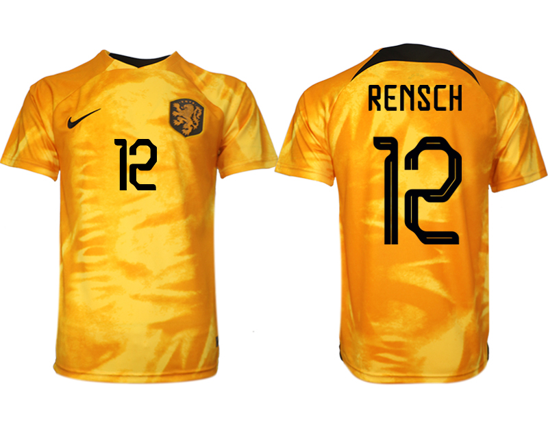 Herren Niederlande Heimtrikot WM 2022 Orange Fußballtrikot mit Aufdruck RENSCH 12