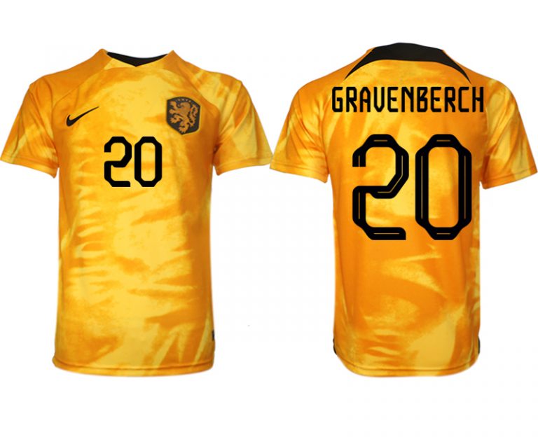 Herren Niederlande Heimtrikot WM 2022 Orange Kurzarm Fussballtrikots Günstig GRAVENBERCH 20