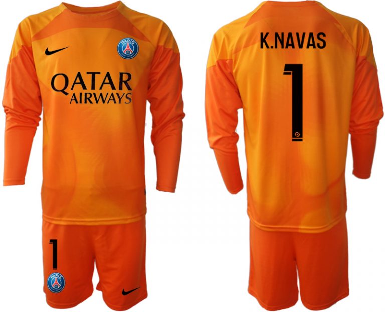 Herren Paris Saint Germain PSG Goalkeeper schwarz Langarm Orange mit Aufdruck K.NAVAS 1