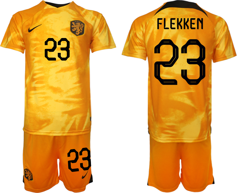 Neuen Fußballtrikot für Herren Niederlande Heimtrikot WM 2022 Orange FLEKKEN 23