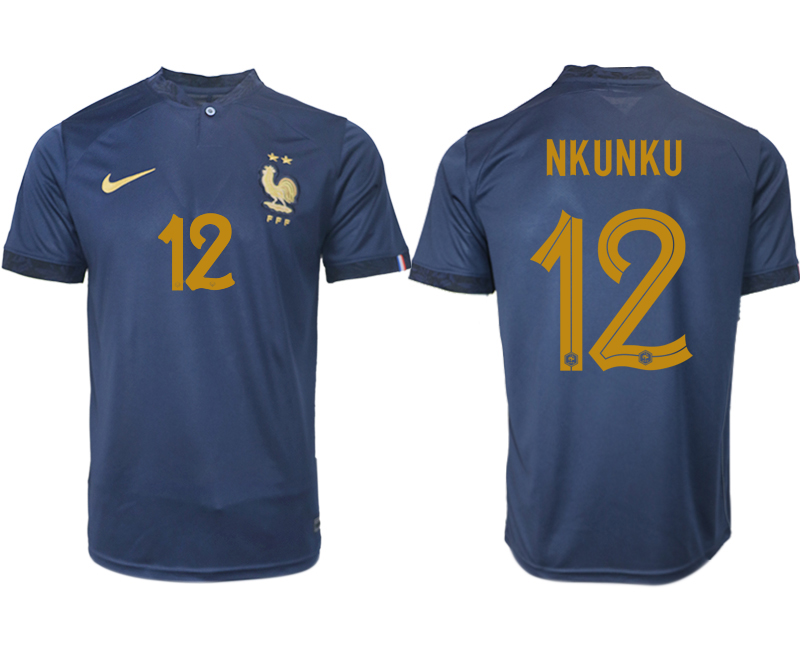 NKUNKU #12 Frankreich FIFA WM Katar 2022 marineblau Heimtrikot Kurzarm für Herren