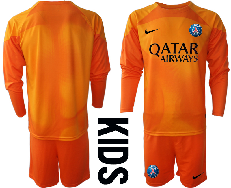 Paris Saint Germain PSG Goalkeeper 2022/23 Orange Langarm Kinder Fußball Trikot