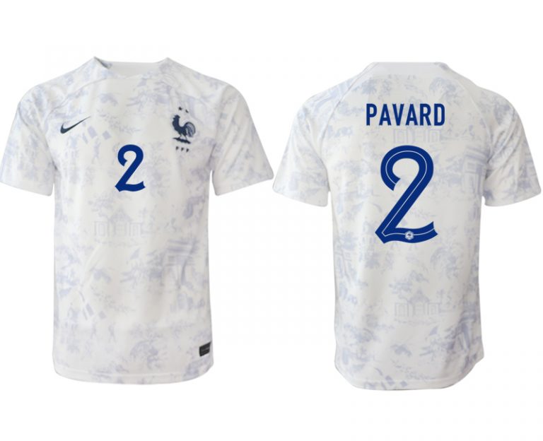 Frankreich Trikot Fußball WM 2022-23 Auswärtstrikot weiß Kurzarm mit Aufdruck PAVARD 2