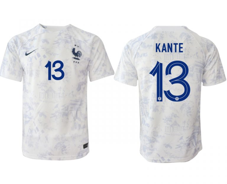 Fußballtrikot für Herren Frankreich Fußball WM 2022-23 Auswärtstrikot weiß Kurzarm KANTE 13