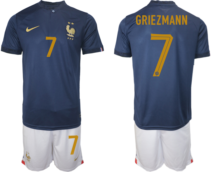 GRIEZMANN #7 Herren Frankreich FIFA WM Katar 2022 Heimtrikot Marineblau Fußballtrikots Trikotsatz