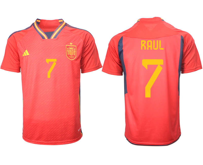 Herren Spanien FIFA WM Katar 2022 Heimtrikot Teampower Rot Kurzarm Trikotsatz RAUL 7