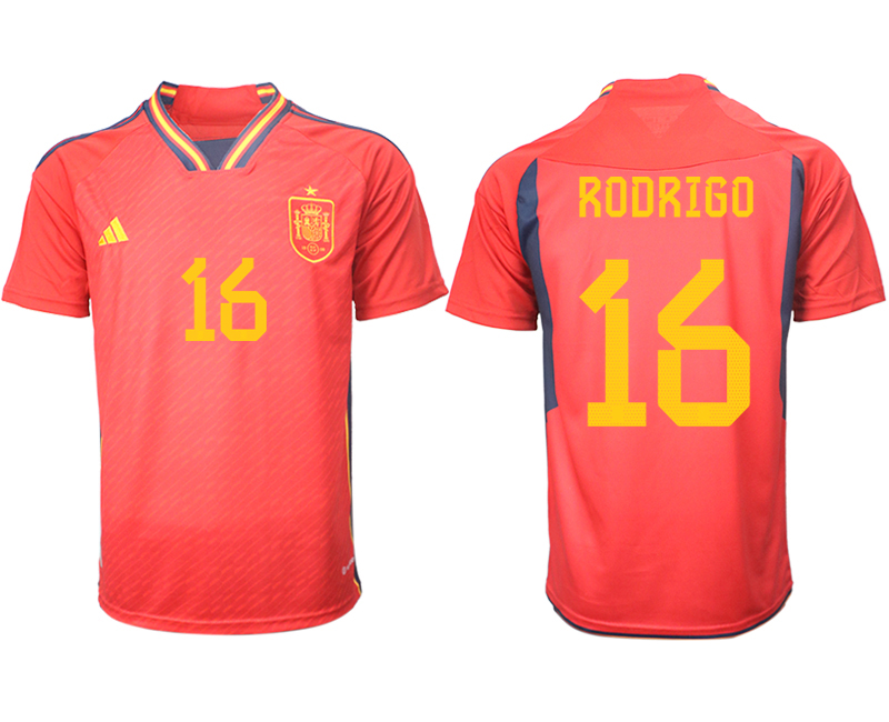 Herren Spanien FIFA WM Katar 2022 Heimtrikot Teampower Rot Kurzarm Trikotsatz RODRIGO 16