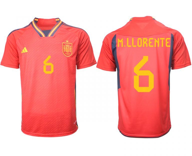 Herren Spanien FIFA WM Katar Heimtrikot Teampower Rot Kurzarm Trikotsatz M.LLORENTE 6