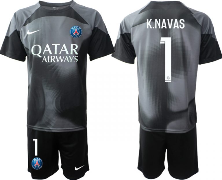 K.NAVAS #1 Herren Paris Saint Germain PSG Torwarttrikot 2022-23 schwarz Kurzarm + Kurze Hosen