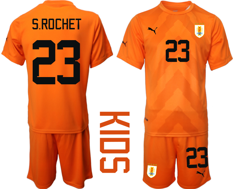 Kinder Uruguay FIFA WM Katar 2022 orange Torwarttrikot mit Namen S.ROCHET 23