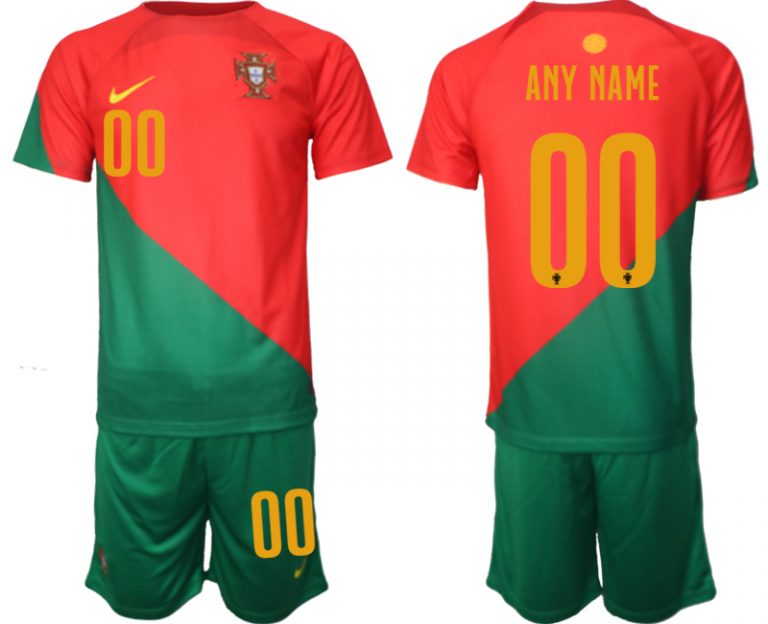 Personalisierbar Portugal 2022-2023 Heim Trikot für Herren Kurzarm + Kurze Hosen