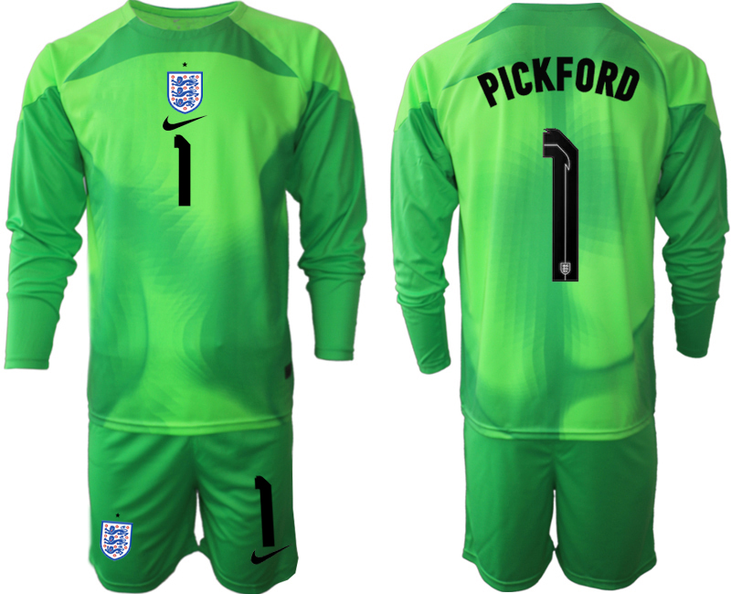 PICKFORD #1 England Torwarttrikot 2022/23 orange Trikotsatz für Herren Langarm + Kurze Hosen