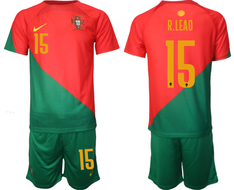 R.LEAO #15 Portugal 2022-2023 Heim Trikot für Herren Kurzarm + Kurze Hosen