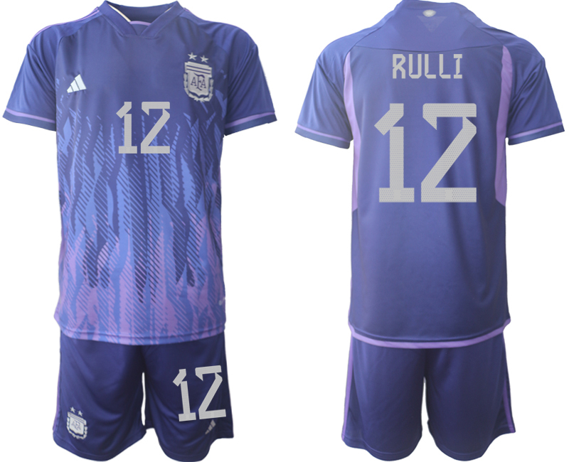 RULLI #12 Argentinien FIFA WM Katar 2022 Auswärtstrikot Lila für Herren Kurzarm + Kurze Hosen