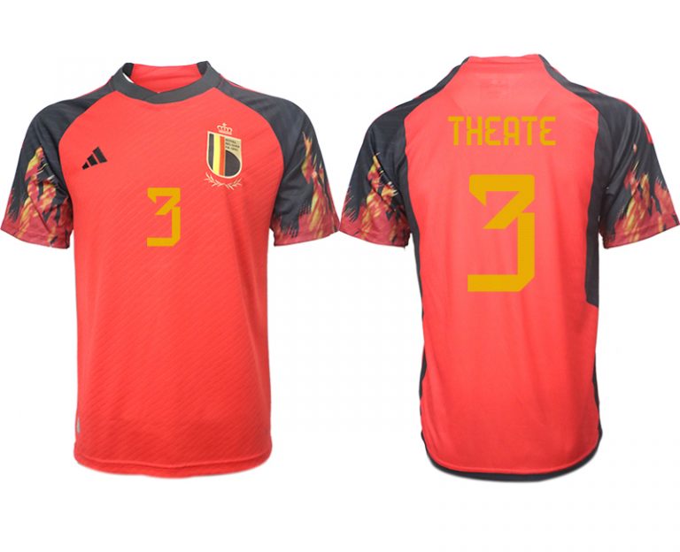 THEATE #3 Belgien FIFA WM Katar 2022 rot schwarz Herren Heimtrikot Kurzarm