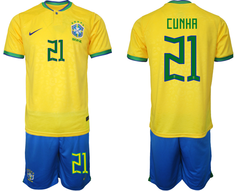 Brasilien WM 2022 Trikot gelb T-Shirt für Herren CUNHA 21