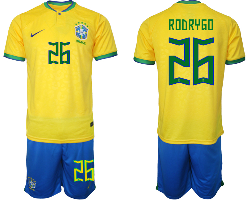 Brasilien WM 2022 Trikot gelb T-Shirt für Herren RODRYGO 26