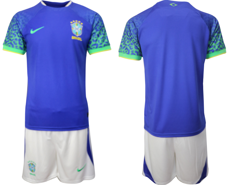 Fußballtrikot für Herren Brasilien WM 2022 Auswärtstrikot blaue Trikotsatz Online Bestellen