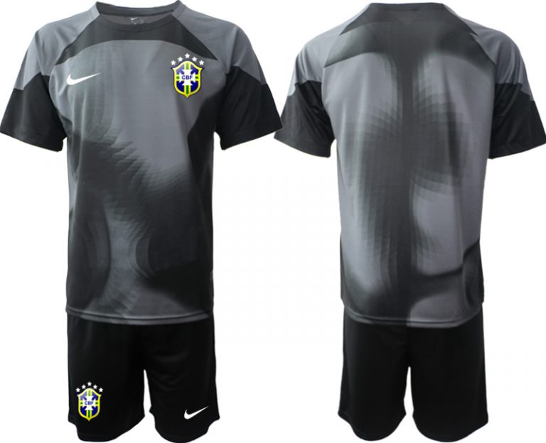 Herren Brasilien Torwarttrikot 2023 schwarz Kurzarm + Kurze Hosen