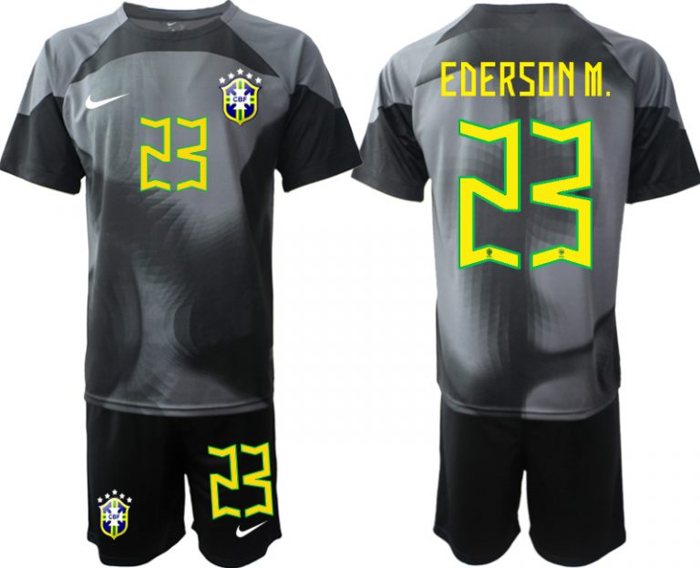 Herren Brasilien Torwarttrikot 2023 schwarz Kurzarm + Kurze Hosen EDERSON M. 23