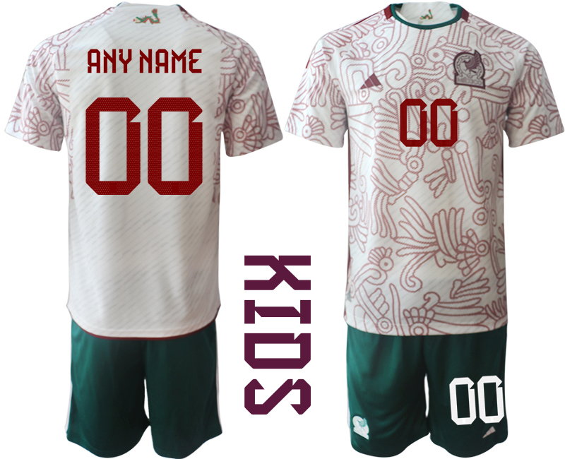 Kinder Fußball Trikot Mexiko 2022 WM Auswärtstrikot Trikotsatz Kit Personalisierbar