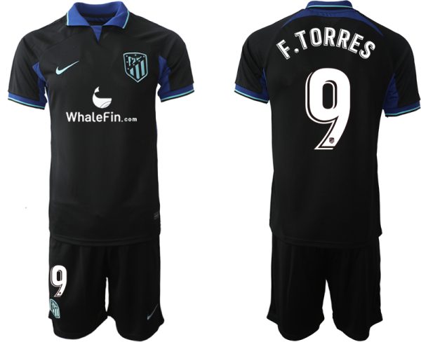 Atlético Madrid 2023 Auswärtstrikot Schwarz Trikotsatz Kit für Herren F.TORRES 9