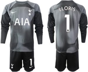 Tottenham Hotspur 2023 Torwarttrikot schwarz Langarm Fußballtrikots Set für Herren LLORIS 1