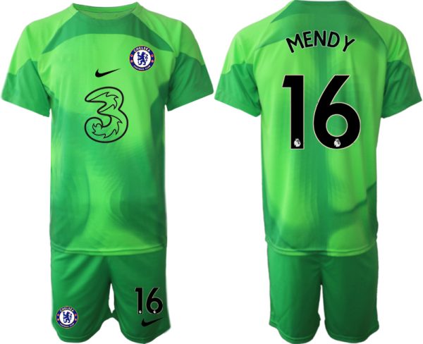 MENDY #16 Herren Chelsea FC 2023 Torwarttrikot Grün Kurzarm + Kurze Hosen