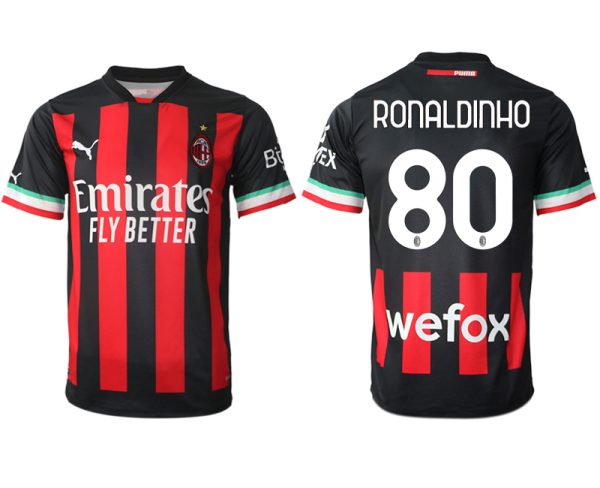 Fußballtrikot für Herren AC Mailand Heimtrikot 2022/23 schwarz Kurzarm RONALDINHO 80