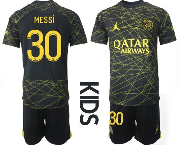 Kindertrikot Paris Saint-Germain PSG 2023 Drittes Auswärtstrikot Trikotsatz MESSI 30