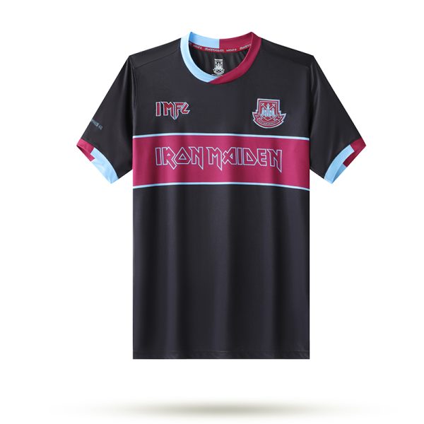 Vintage West Ham x Iron Maiden Retro Herren Fußballtrikots schwarz Kurzarm-1