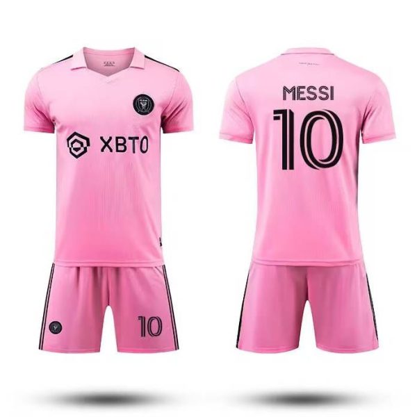 Herren Fussballtrikots Inter Miami CF Heimtrikot 2023-24 rosa Kurzarm + Kurze Hosen MESSI 10