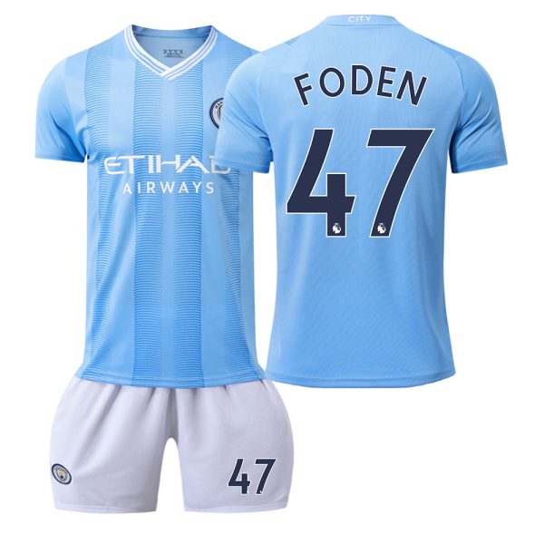 Kinder Manchester City 2023-24 Heimtrikot Fussballtrikots Trikotsatz mit Aufdruck FODEN 47