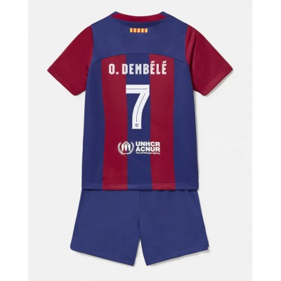 Kinderheim Trikot FC Barcelona 2023-24 Fußballtrikots Trikotsatz Ousmane Dembele 7